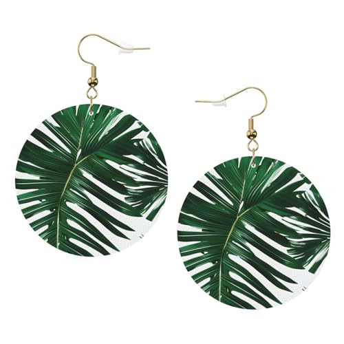 Grüne Palmenblätter, Leder, runde Ohrringe, Farbe, Valentinstag, Festival, Aktivitäten, Mode für Damen, Einheitsgröße, Kunstleder Grüne Palmenblätter, Leder, runde Ohrringe, Farbe, Valentinstag, Festival, Aktivitäten, Mode für Damen, Einheitsgröße, Kunstleder von FSCEV