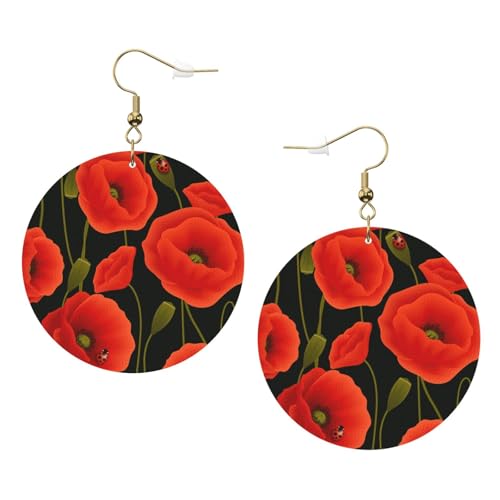 Mohnblumen-Leder-Ohrringe, rund, für Valentinstag, Festival, Aktivitäten, Mode für Damen, Einheitsgröße, Kunstleder Mohnblumen-Leder-Ohrringe, rund, für Valentinstag, Festival, Aktivitäten, Mode für Damen, Einheitsgröße, Kunstleder von FSCEV