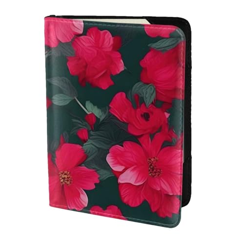 Reisepasshülle aus Leder mit rot-pinkem Blumenmuster, blockiert Reisezubehör, Kartenetui von FSCEV