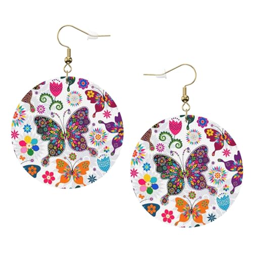 Runde Ohrringe aus Leder mit Frühlingsblumen, Schmetterling, Farbe, Valentinstag, Festival, Aktivitäten, Mode für Damen, Einheitsgröße, Kunstleder Runde Ohrringe aus Leder mit Frühlingsblumen, Schmetterling, Farbe, Valentinstag, Festival, Aktivitäten, Mode für Damen, Einheitsgröße, Kunstleder von FSCEV
