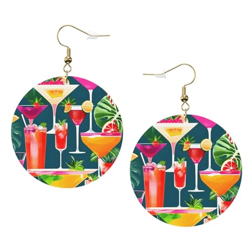 Tropische Cocktail-Leder-Ohrringe, rund, Farbe für Valentinstag, Festival, Aktivitäten, Mode für Damen, Einheitsgröße, Kunstleder Tropische Cocktail-Leder-Ohrringe, rund, Farbe für Valentinstag, Festival, Aktivitäten, Mode für Damen, Einheitsgröße, Kunstleder von FSCEV