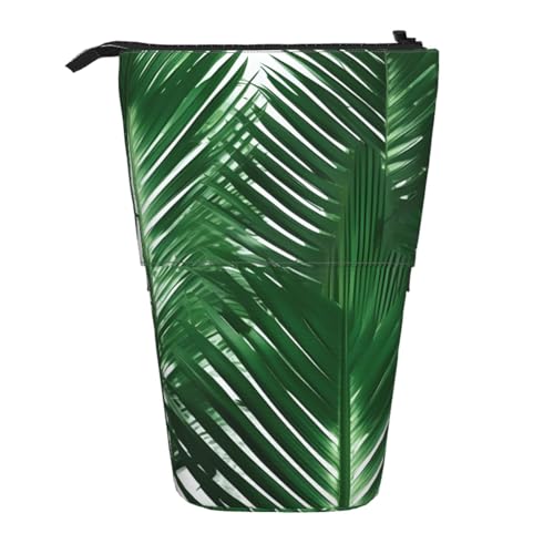 Vertikales einziehbares Federmäppchen mit grünem Palmblatt, Aufbewahrungstasche, tägliche Aufbewahrung für Schule, Büro, Make-up-Tasche von FSCEV
