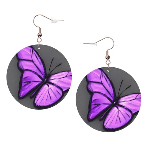 Violette Schmetterlinge aus Leder, runde Ohrringe, Farbe für Valentinstag, Festival, Aktivitäten, Mode für Damen, Einheitsgröße, Kunstleder Violette Schmetterlinge aus Leder, runde Ohrringe, Farbe für Valentinstag, Festival, Aktivitäten, Mode für Damen, Einheitsgröße, Kunstleder von FSCEV