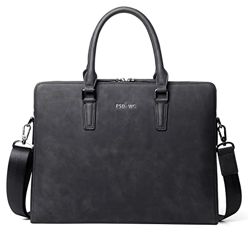 FSD.WG Business Tasche Leder Messenger Bag Wasserdicht Business Reise Aktentasche Handtasche Aktentasche für Herren, Schwarz, Large von FSD.WG