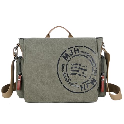 FSD.WG Umh채ngetasche f체r Herren aus Segeltuch, Reise-Schultertasche f체r 34,3 cm (13,5 Zoll) Laptoptaschen, Gr체n (Gr체n), Large von FSD.WG