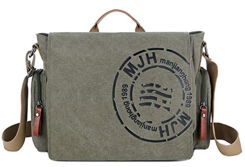 FSD.WG Umhängetasche für Herren aus Segeltuch, Reise-Schultertasche für 34,3 cm (13,5 Zoll) Laptoptaschen, Grün (Grün), Large von FSD.WG