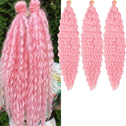3 Packungen Ocean Wave Häkelhaar 22 Zoll Deep Wave Häkelhaar Synthetisches lockiges Flechthaar Häkelhaar für schwarze Frauen (Pink, 28 Inch) von FSDADSA