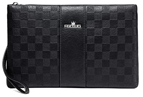 FSDWG Leder Handgelenktasche Herren Schwarz Business Geschäft Handtasche Herrentasche Groß Geldbörse Echtleder Karten Clutch Tasche für Männer FSDWG Leder Handgelenktasche Herren Schwarz Business Geschäft Handtasche Herrentasche Groß Geldbörse Echtleder Karten Clutch Tasche für Männer von FSDWG