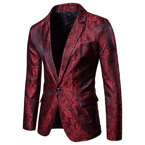 FSFA Herren-Kostüm-Jacke, Blazer mit dunklem Muster, Retro-Stil, ein Knopf mit einem Slim Fit-Anzug, elegante Business-Anzugjacke, mit Taschen, Blazer, Herren, Chic, rot, XL von FSFA