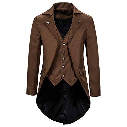 FSFA Gothic Steampunk Mittelalter Herren Jacke Slim Fit Button Smoking Kostüm Elegant Unregelmäßiger Saum Mantel Karneval Kostüm Cosplay, coffee, L von FSFA