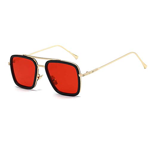 FSIGOM Spider Man Edith Brille, Metallrahmen für Damen, Sonnenbrille, klassische Downey Iron Man Tony Stark-Sonnenbrille, kostenloses Brillenetui und Stofftasche (rot) von FSIGOM