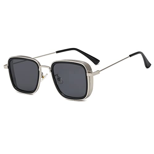 FSIGOM Kabir Singh Shades Quadratischer Metallrahmen klassische Sonnenbrille, Steam Punk quadratische Herren und Damen Brille, grau von FSIGOM