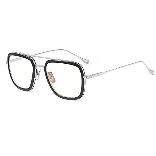 FSIGOM Spiderman Edith-Brille, Retro-Square-Sonnenbrille mit Metallrahmen für Männer und Frauen, klassische Sonnenbrille, downey iron man, schwarze Linse (transparente Linse), Transparente Linsen von FSIGOM