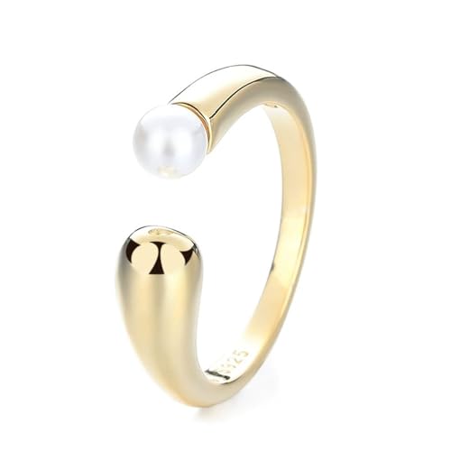 FSJMTQTS Damenring Damen Perlenring 2 Farben for Party für Freundin(Gold_Free Size) von FSJMTQTS