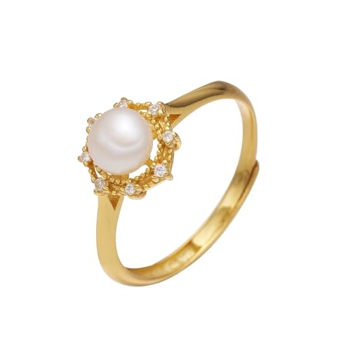 FSJMTQTS Damenring Damen Vintage Finger Perlenring für Freundin(Gold_Free Size) von FSJMTQTS