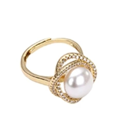 FSJMTQTS Damenring Perle Offene Finger Eheringe Handschmuck für Freundin(Gold_Free Size) von FSJMTQTS