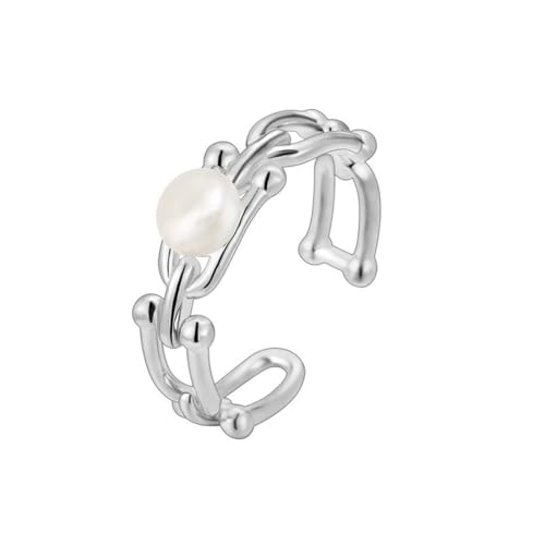 FSJMTQTS Damenring Perlenring Damen Offener Fingerring Verfügbar für Freundin(Silver_Free Size) von FSJMTQTS