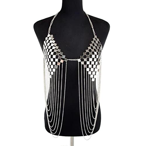 FSJMTQTS Körperkette Damen-BH-Körperkette Quaste Körperkleidungskette Halskette für Frauen und Mädchen(Silver_One Size) von FSJMTQTS