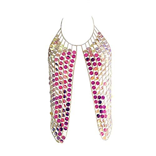 FSJMTQTS Körperkette Punk übertriebene Körper Wäscheklammer Kette Brust Kette Schmuck für Frauen und Mädchen(2_One Size) von FSJMTQTS