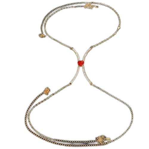 FSJMTQTS Körperkette Strass-Liebesherz-Smaragd-Brustspange, zarte Körperkette für Frauen und Mädchen(Gold_One Size) von FSJMTQTS