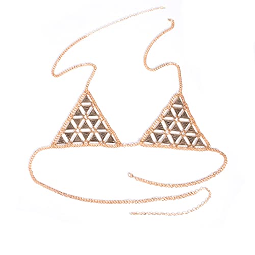 FSJMTQTS Körperkette Vintage handgefertigte Halskette BH Körperkette Zubehör für Frauen und Mädchen(Gold_One Size) von FSJMTQTS
