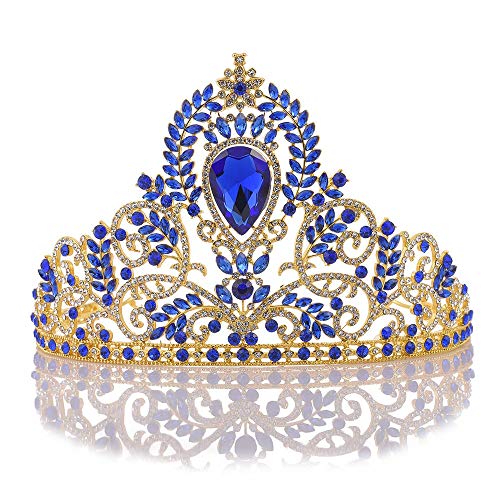 FSJMTQTS Kronen für Frauen Rhinestone Bridal Hochzeitskrone Schönheitswettbewerb Geburtstag Bridal Prom Pageant für Geburtstagsball(Blau) von FSJMTQTS