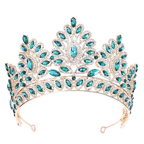 FSJMTQTS Kronen für Frauen Tiara Crown Geburtstagskrone Strass Bridal Tiara Princess für Geburtstagsball(Grün) von FSJMTQTS