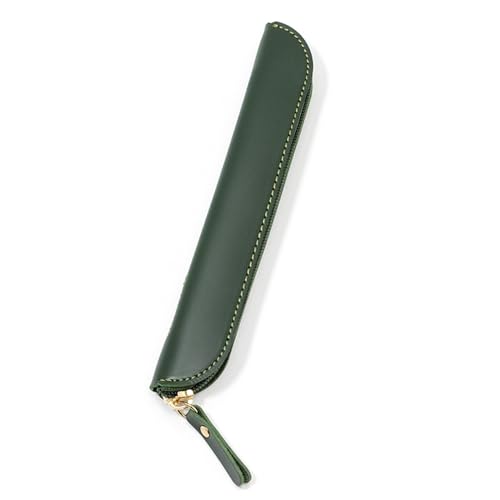 FSJMTQTS Leder Federmäppchen Bleistifttasche aus Leder, Vintage-Federmäppchen, Bleistifttasche mit Reißverschluss, Aufbewahrungstasche für Arbeit, Büro(Grün) von FSJMTQTS
