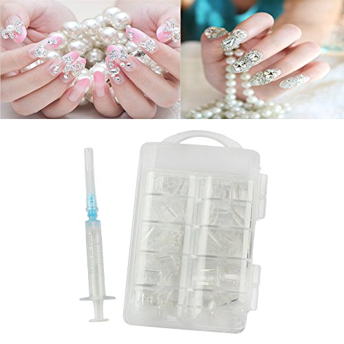 100 Stück Acryl Falsche Künstliche Nägel Tips+Wasserinjektor,Tragendes Maniküre-Patch,Gefälschte Nägel Tipps Fake Nail Tips für Damen (Weiß) von FSLLWGWG