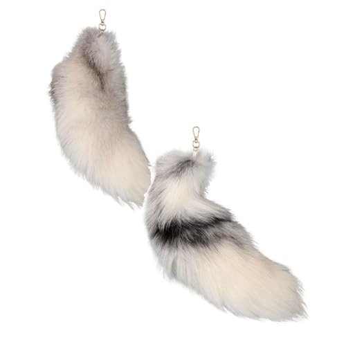 2 Stück Simulation Tail Fuchsschwanz Anhänger Fell Schwanz Keychain 40cm Fuchs Schlüsselanhänger Tasche Zusätze Auto Schlüsselketten Anhänger Weich Flaumig Fox Tail Handtasche Dekoration (Weiß) von FSLLWGWG