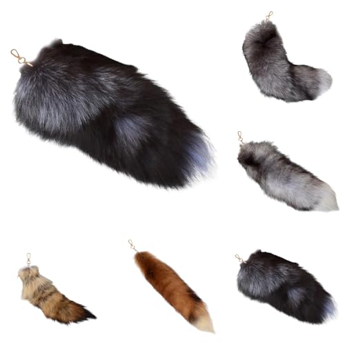 5 Stück Simulation Fuchsschwanz Anhänger etwa Fell Schwanz Keychain 40cm Extra Groß Schlüsselring Tasche Zusätze Auto Schlüsselketten Anhänger Weich Flaumig Handtasche Dekoration (Multicolor) von FSLLWGWG