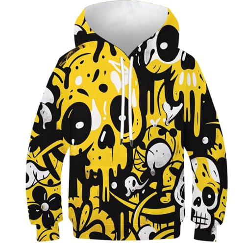 FSMHDG 3D Kinder Hoodie Totenkopf - Kinder Pullover Mit Einzigartigem Design, Komfortables Kinder Sweatshirt, Ideal Für Jungen Und Mädchen von FSMHDG
