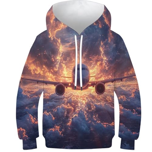 FSMHDG Bezaubernder Kinder Hoodie Flugzeug Mit 3D-Muster - Kinder Pullover, Der in Jeder Garderobe Auffällt, Weiches Kinder Sweatshirt von FSMHDG