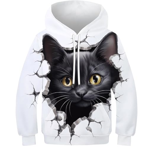 FSMHDG Freizeit-Kinder Pullover Schwarze Katze in 3D - Lässiger Kinder Hoodie, Perfekt Für Schule Und Freizeit, Weiches Kinder Sweatshirt von FSMHDG