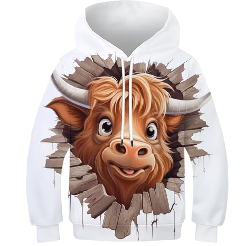 FSMHDG Kinder Hoodie Stierkopf in Lebhaftem 3D Design - Trendiger Kinder Pullover, Stylisches Kinder Sweatshirt, Ideal Für Jungen Und Mädchen von FSMHDG