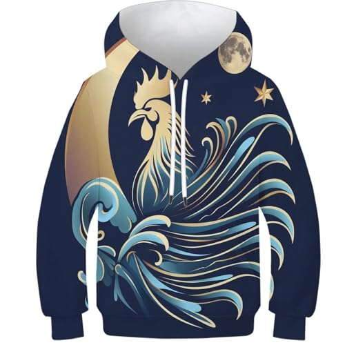 FSMHDG Kinder Pullover Huhn in 3D - Stylischer Kinder Hoodie, Kinder Sweatshirt Für Freizeit Und Sport, Toll Für Jugendliche von FSMHDG