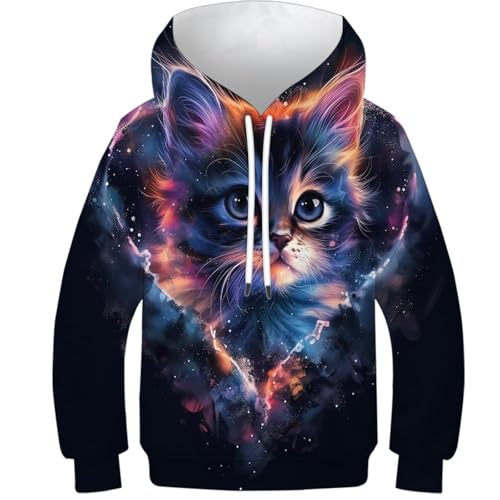 FSMHDG Kinder Sweatshirt Katze - Kinder Hoodie Mit Atemberaubendem 3D-Design, EIN Kinder Pullover, Der Spaß Und Funktionalität Bietet von FSMHDG