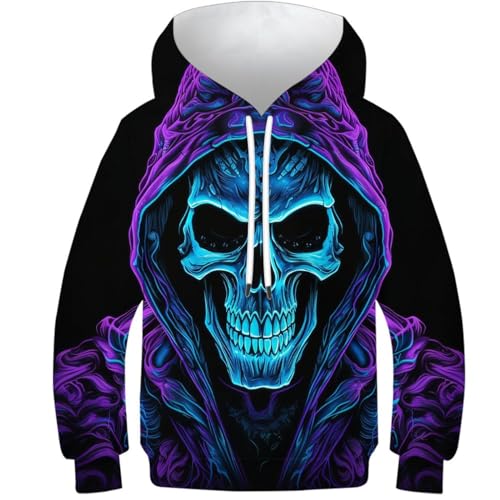 FSMHDG Modischer Kinder Hoodie Blaues Skelett - Kinder Pullover Mit 3D-Effekt, Kinder Sweatshirt, Das Bequemlichkeit Und Stil Verbindet von FSMHDG