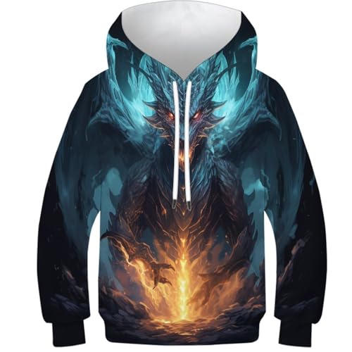 Modischer Kinder Hoodie Cartoon Drache - 3D Kinder Pullover, Hochwertiges Kinder Sweatshirt, Perfekt Für Jungen Und Mädchen von FSMHDG