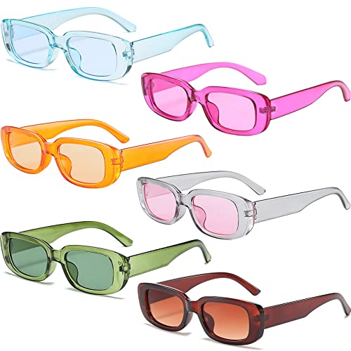 FSMILING 6 Stücke Vintage Rechteckige Sonnenbrille Damen Set Retro Bunt Plastik Sonnenbrillen Party Brille Für Damen Herren von FSMILING