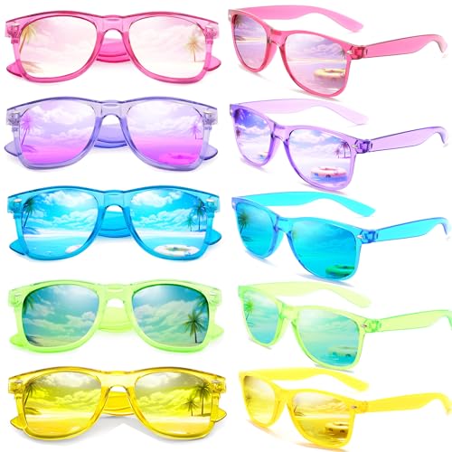 FSMILING 10 Sonnenbrille Festival Sonnenbrillen Bunt Set Neon Spiegel Sonnenbrille Damen Set Brillen Bunt Party Sonnenbrille Verspiegelt Für Damen & Herren von FSMILING