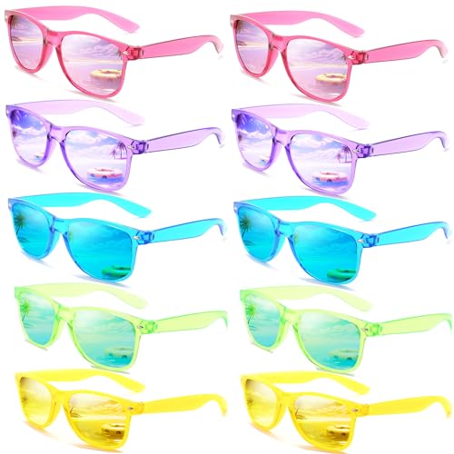 FSMILING 10 Stück Neon Sonnenbrillen Set Unisex Bunt 80er Sonnenbrille Verspiegelt Für Herren Damen von FSMILING