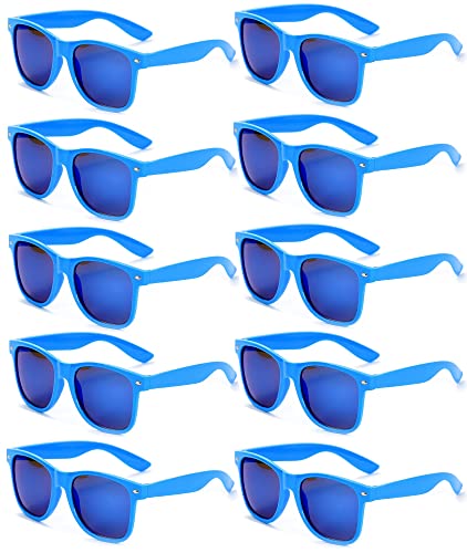 FSMILING 10 Stück Nerd Bunt Party Brille Neon Sonnenbrillen Set Party Sonnenbrille Verspiegelt Blau Für Herren Damen von FSMILING
