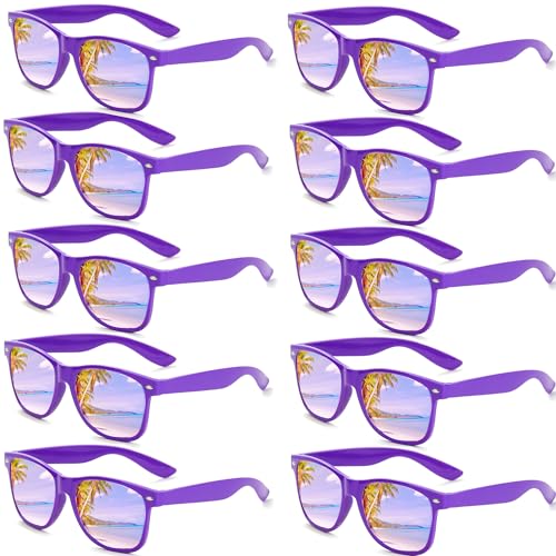 FSMILING 10 Stück Sonnenbrille Herren Damen Sonnenbrillen Verspiegelt Lila Party Sonnenbrillen Set Festival Brille Lila Für Damen Herren von FSMILING