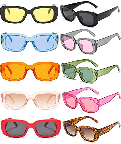 FSMILING 10 Stücke Vintage Rechteckige Sonnenbrille Set Für Damen,retro Sonnenbrille Damen Kleine 90's Mode Bunte Brille Mit Uv Schutz von FSMILING