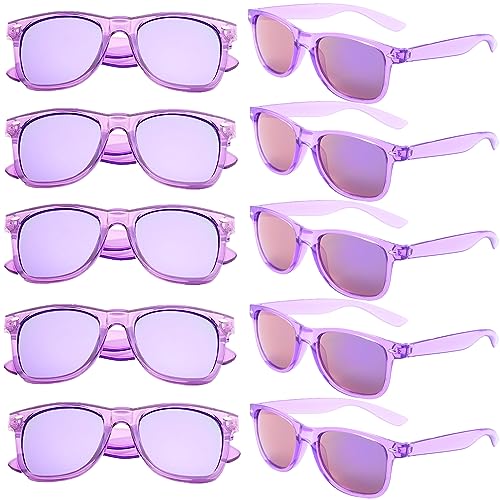 FSMILING 10er Pack Festival Sonnenbrille Set Lila Bunte Party Sonnenbrille Verspiegelt Transparent Retro Partybrille Set Für Damen Herren von FSMILING