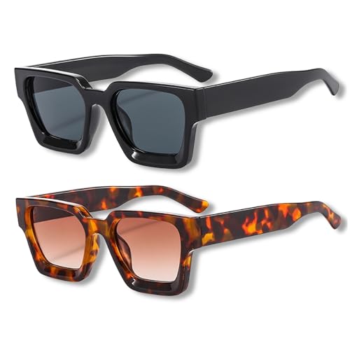 FSMILING 3 Stück Vintage Quadratisch Katzenaugen Sonnenbrille Damen Set Retro Groß Recteckige Sonnenbrillen Damen Trendy Brille Für Damen von FSMILING