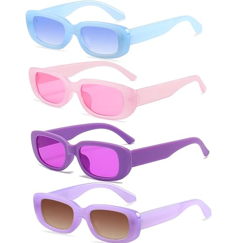 FSMILING 4 Stück Vintage Sonnenbrille Damen Set Retro Rechteckige Sonnenbrillen Damen Bunt 90er Trendy Brille Für Damen von FSMILING