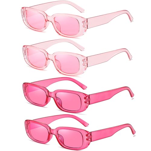 FSMILING 4 Stück Vintage Sonnenbrille Damen Set Retro Sonnenbrille Damen Rosa Rechteckig 90er Sonnenbrille Für Damen von FSMILING