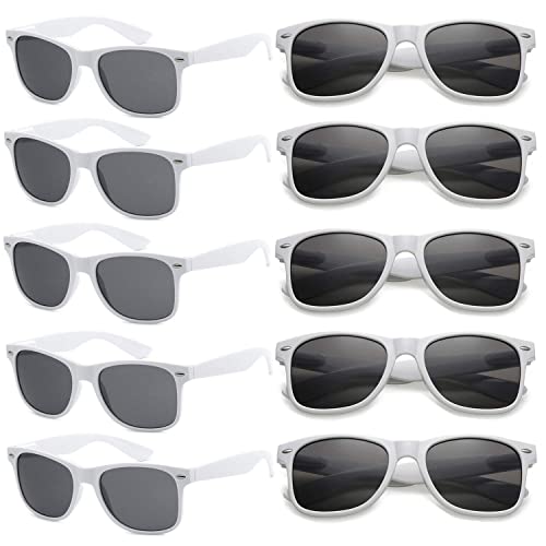 FSMILING 10 Stück Party Sonnenbrille Set Lustige Partybrillen weiss Retro Sonnenbrille Weiß Party Brille Set Für Herren Damen von FSMILING